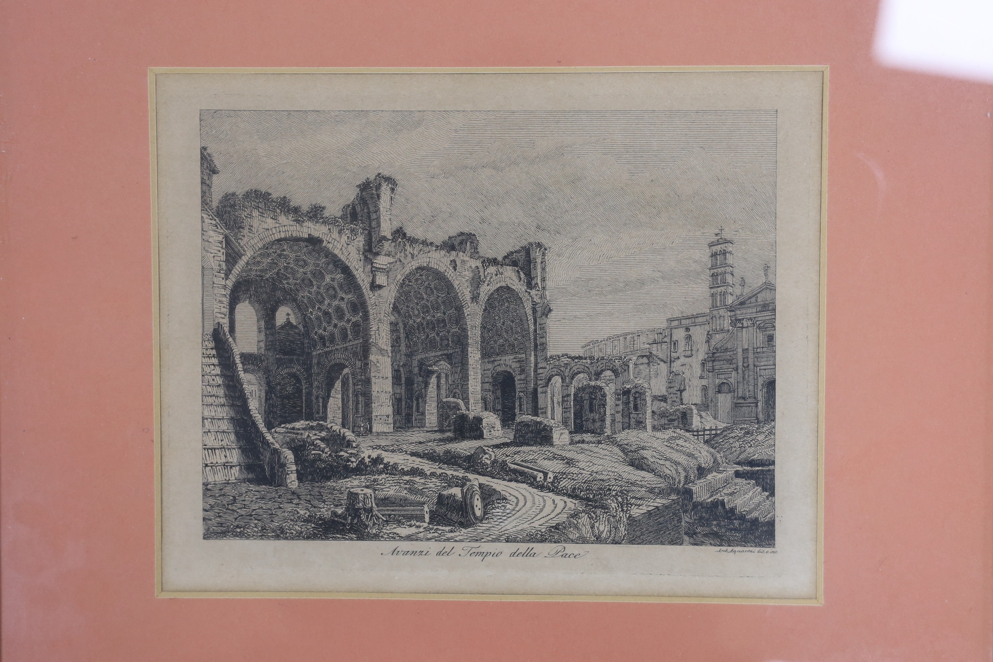 Antonio Acquaroni (1800-1874), five engravings, Topographical views, visible sheet 19 x 24cm